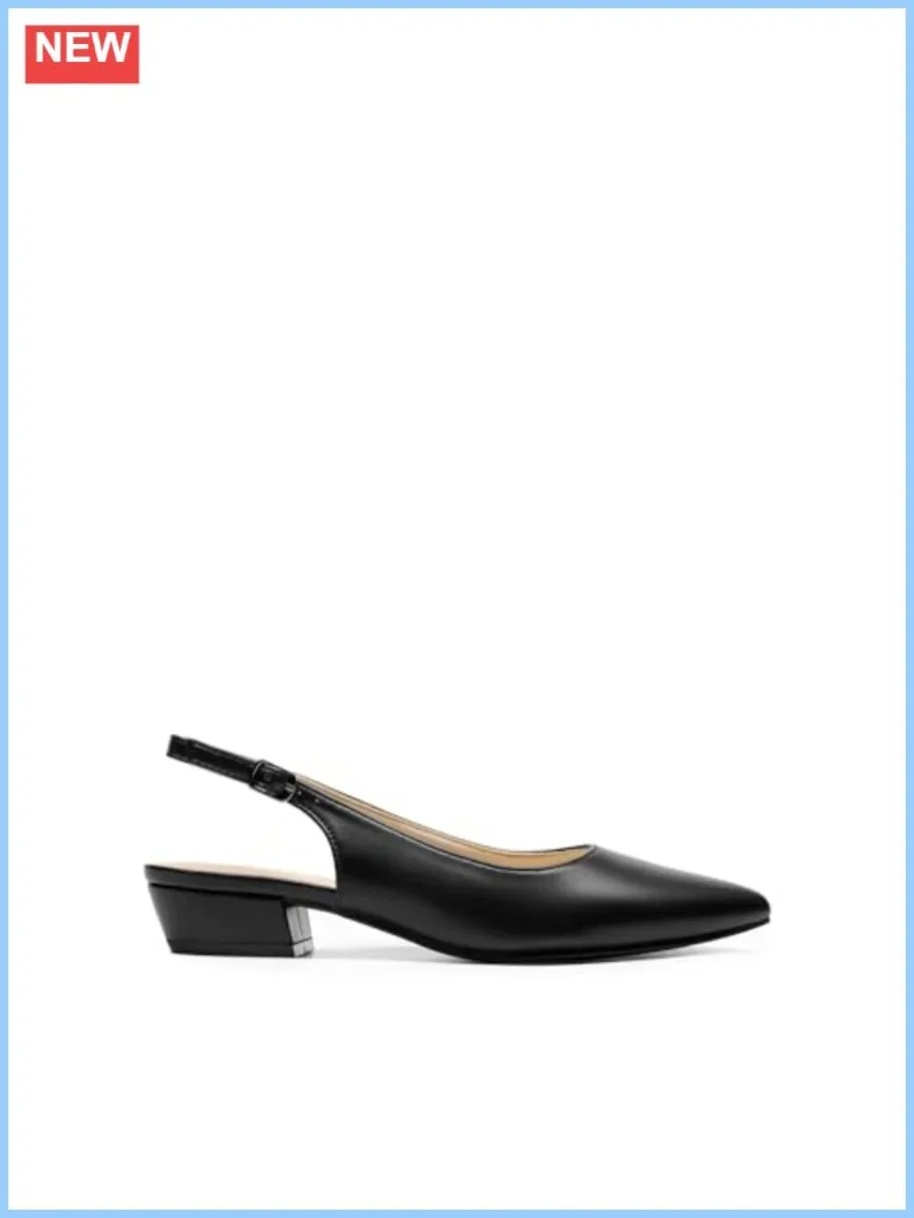 Slingback Low Block Heels Pointed Toe Women's Pumps Faux Leather